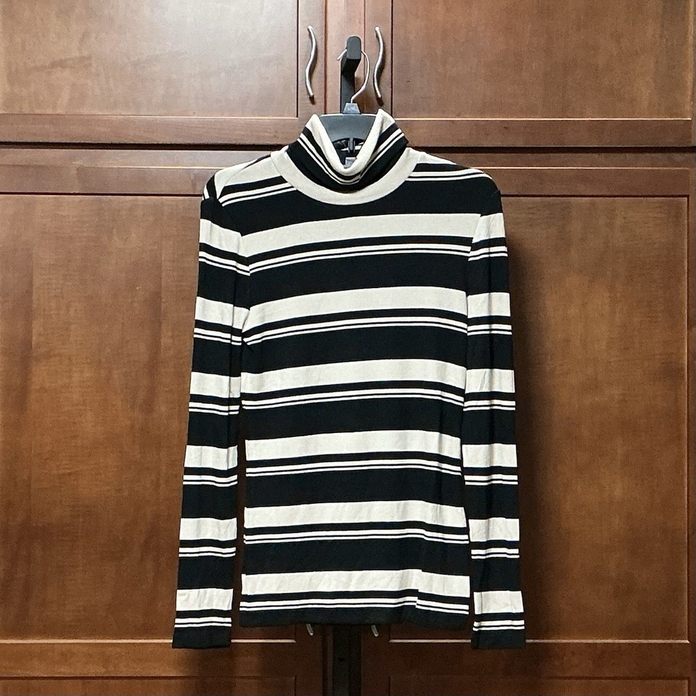 Sanctuary Striped Turtleneck Top M Black Cream Ribbed Long Sleeve NWT
